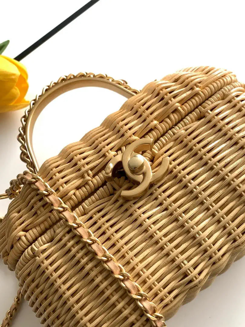 Chanel AS5993 Vanity Case Braided Rattan & Gold-Tone Metal