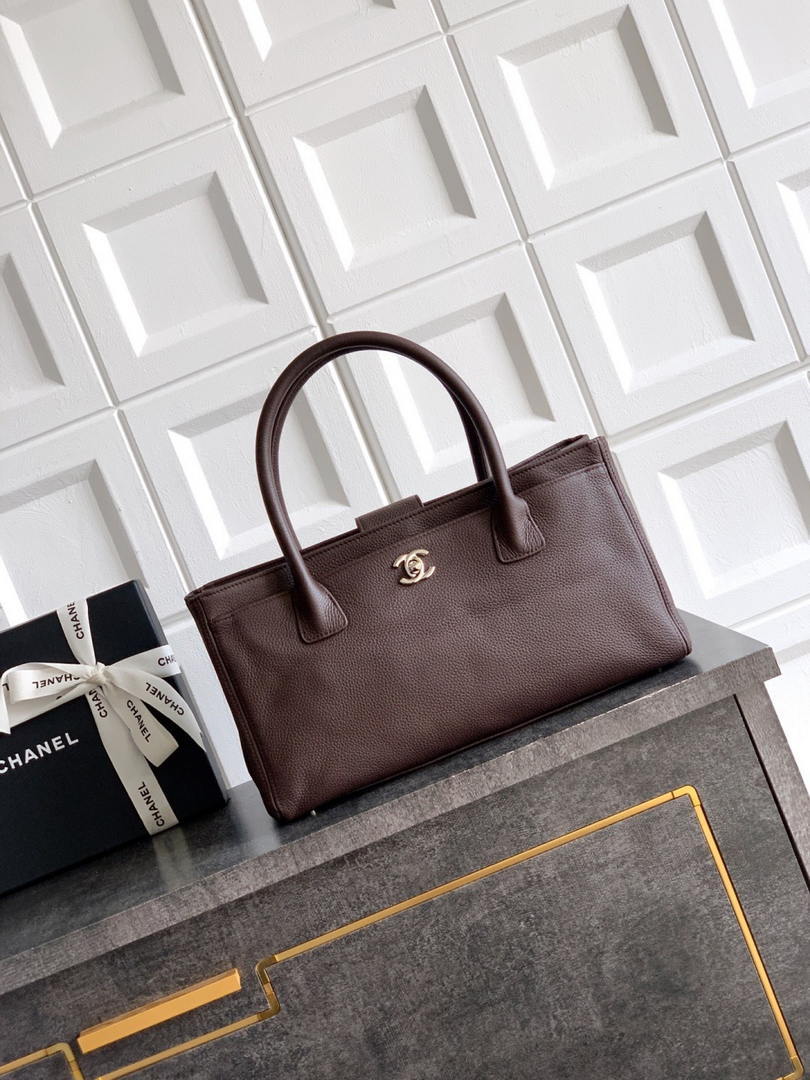 Chanel AS6055 Cerf Leather Exterior Small Tote Bags grayish brown