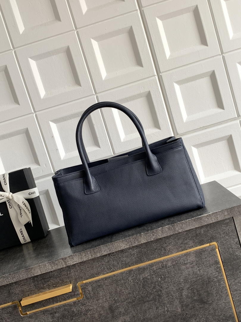 Chanel AS6055 Cerf Leather Exterior Small Tote Bags Navy Blue