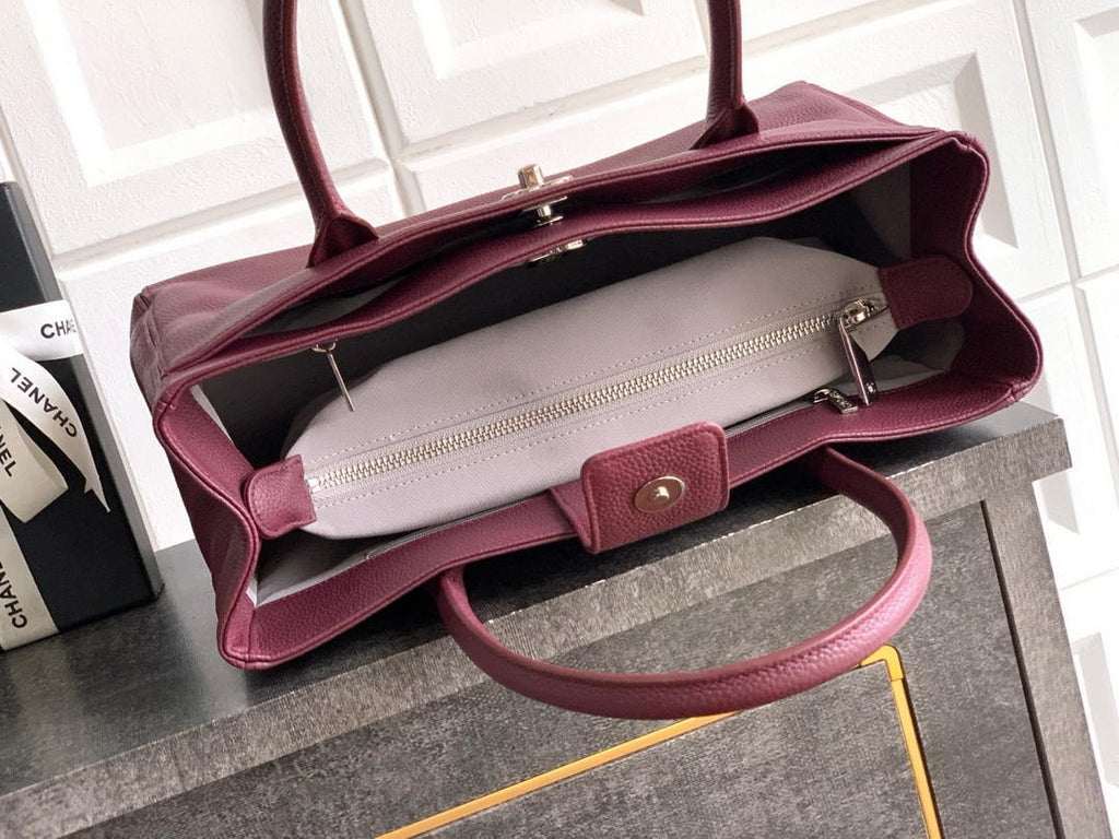 Chanel AS6055 Cerf Leather Exterior Small Tote Bags Bag Wine Red