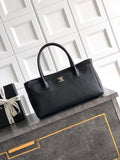 Chanel AS6055 Cerf Leather Exterior Small Tote Bags Bag Black Silver