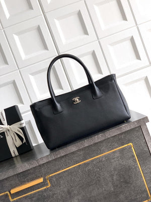 Chanel AS6055 Cerf Leather Exterior Small Tote Bags Bag Black Silver - Default Title - View 1