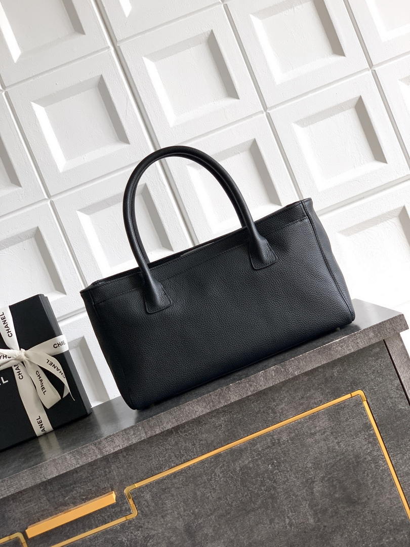 Chanel AS6055 Cerf Leather Exterior Small Tote Bags Bag Black Silver