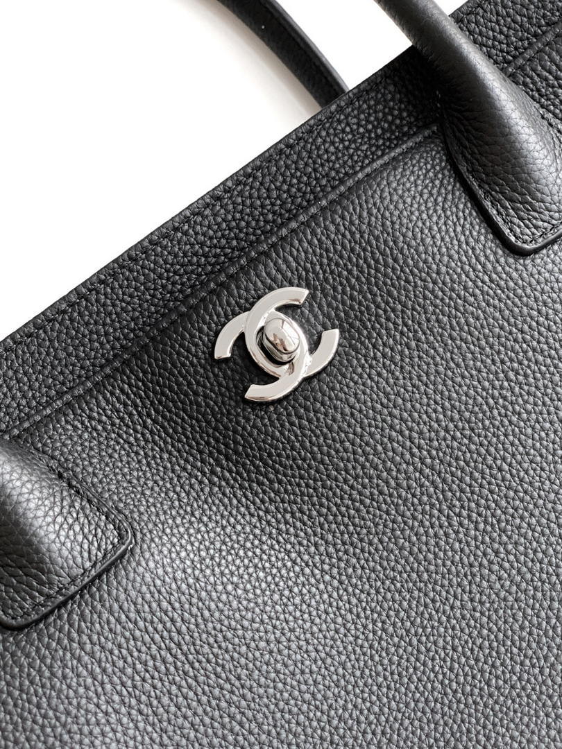 Chanel AS6055 Cerf Leather Exterior Small Tote Bags Bag Black Silver