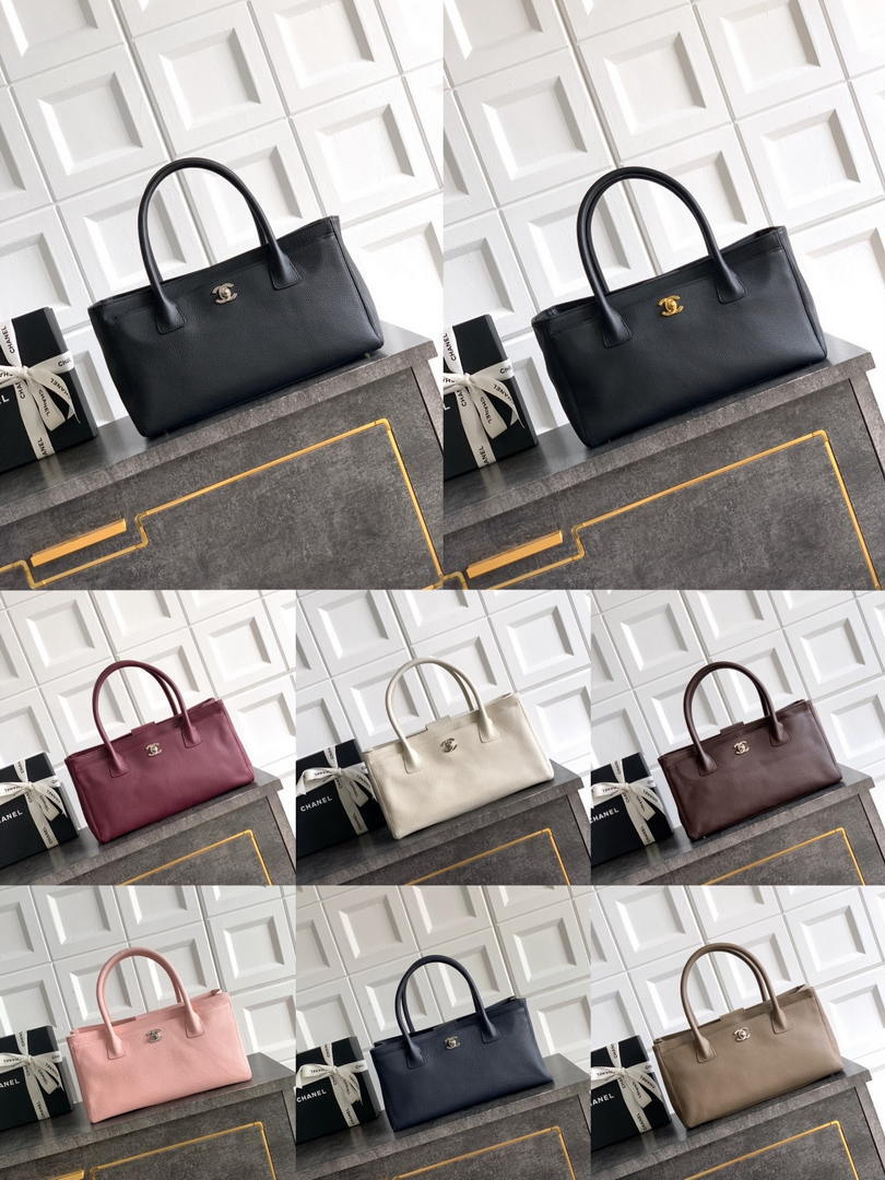 Chanel AS6055 Cerf Leather Exterior Small Tote Bags Bag Black Silver