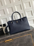 Chanel AS6056 Cerf Leather Exterior Medium Tote Bags Navy Blue