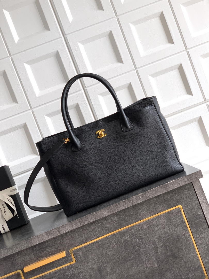 Chanel AS6056 Cerf Leather Exterior Medium Tote Bags Black Gold - Default Title - View 1