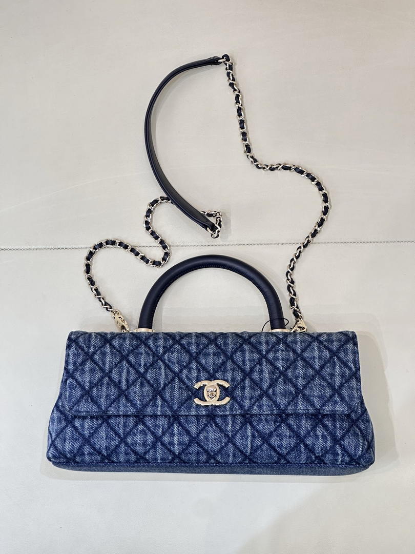 Chanel AS6091 Maxi Flap Bag with Top Handle Denim Blue & Gold-Tone Metal