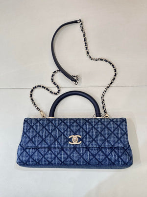 Chanel AS6091 Maxi Flap Bag with Top Handle Denim Blue & Gold-Tone Metal - Default Title - View 1