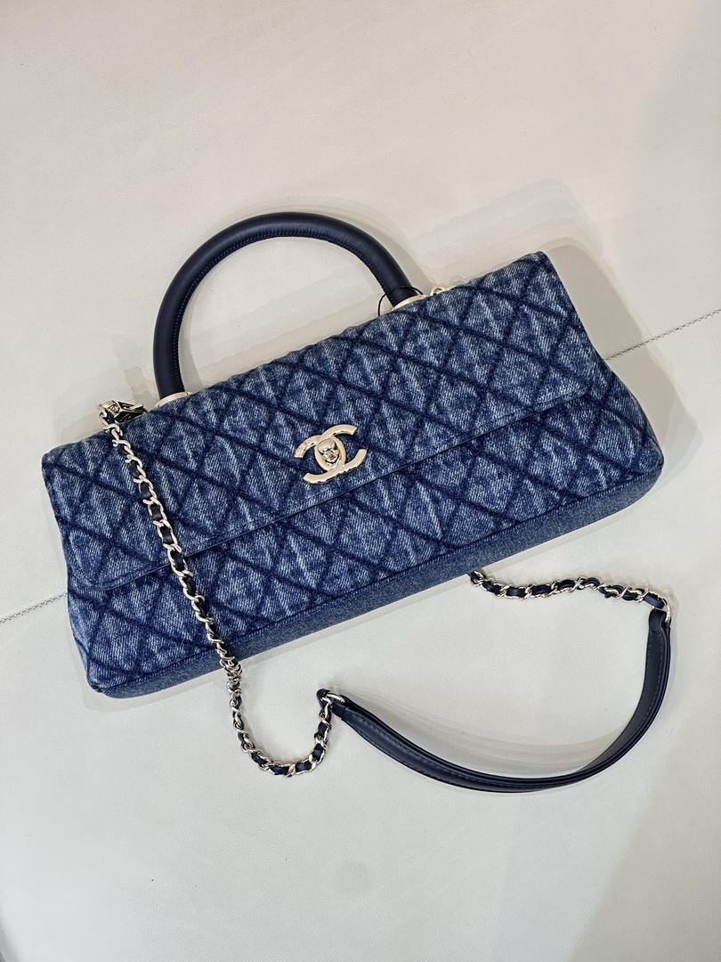 Chanel AS6091 Maxi Flap Bag with Top Handle Denim Blue & Gold-Tone Metal