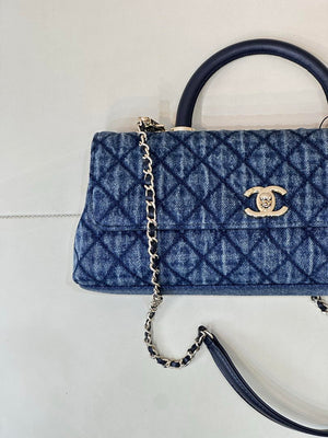 Chanel AS6091 Maxi Flap Bag with Top Handle Denim Blue & Gold-Tone Metal - Default Title - View 5