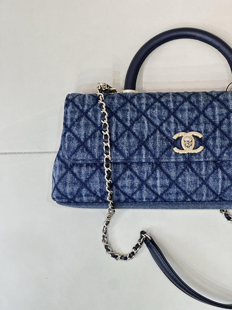 Chanel AS6091 Maxi Flap Bag with Top Handle Denim Blue & Gold-Tone Metal - Default Title - View 5