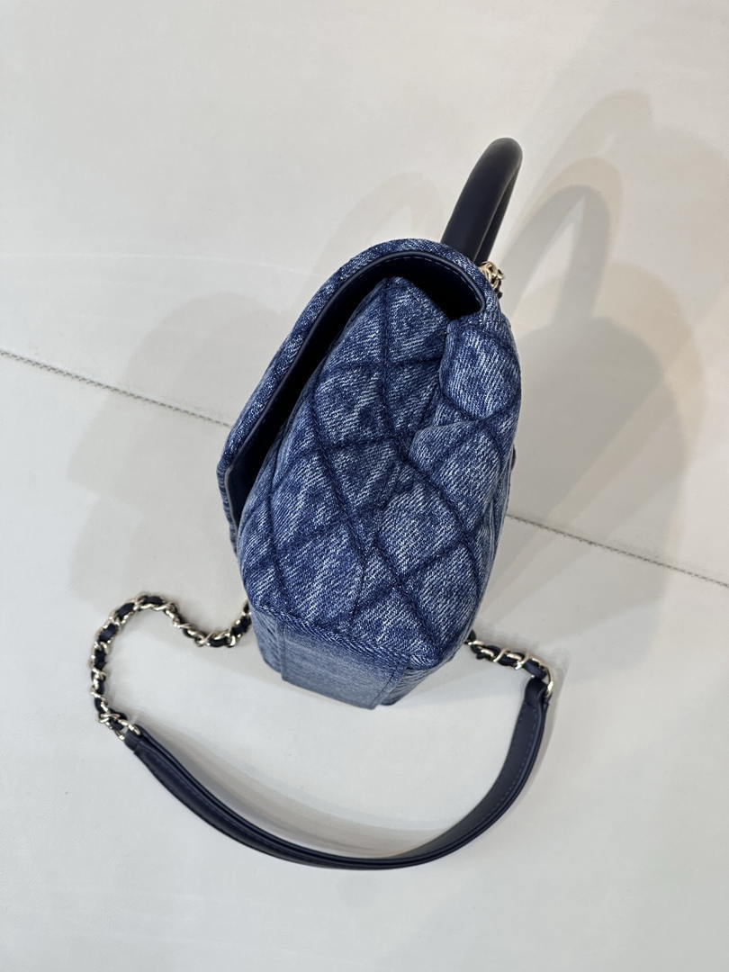 Chanel AS6091 Maxi Flap Bag with Top Handle Denim Blue & Gold-Tone Metal