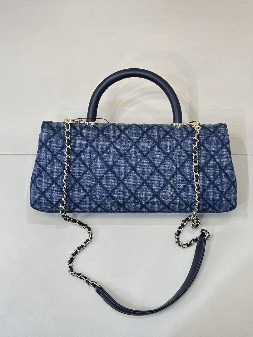Chanel AS6091 Maxi Flap Bag with Top Handle Denim Blue & Gold-Tone Metal