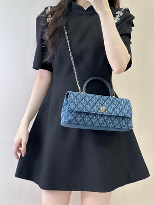 Chanel AS6091 Maxi Flap Bag with Top Handle Denim Blue & Gold-Tone Metal - Default Title - View 10