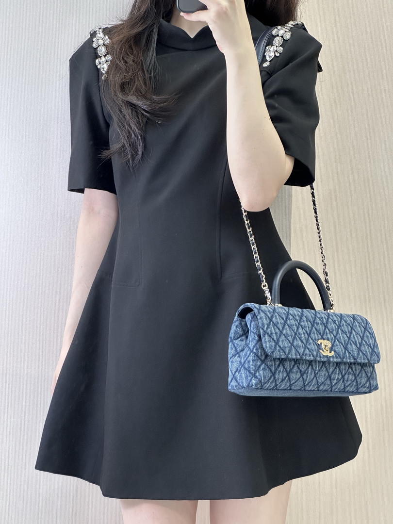Chanel AS6091 Maxi Flap Bag with Top Handle Denim Blue & Gold-Tone Metal