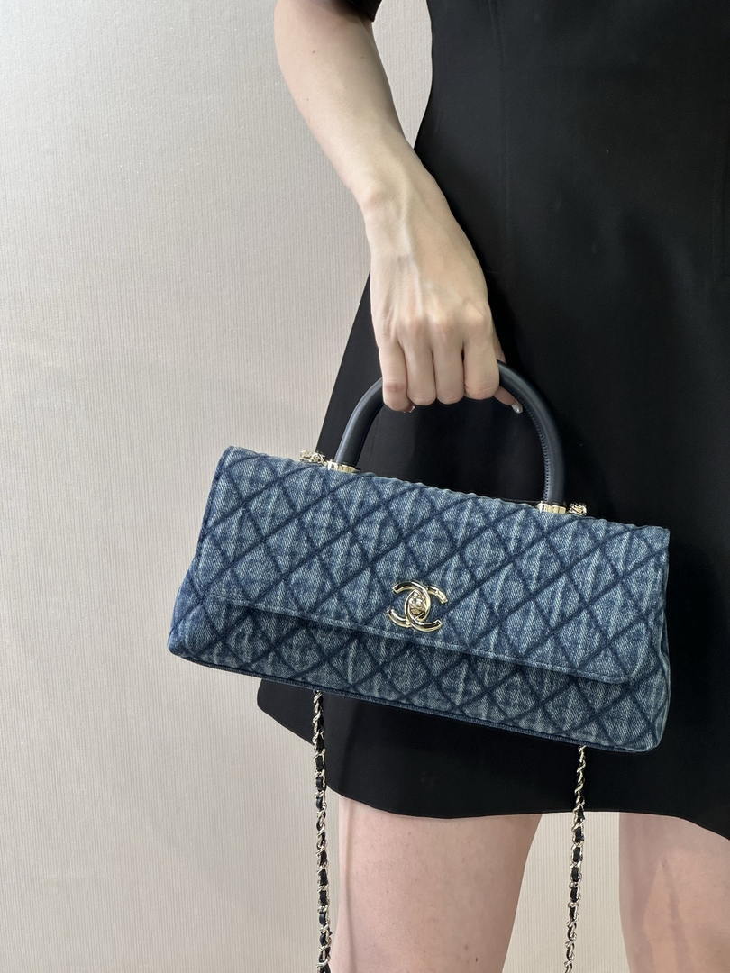 Chanel AS6091 Maxi Flap Bag with Top Handle Denim Blue & Gold-Tone Metal