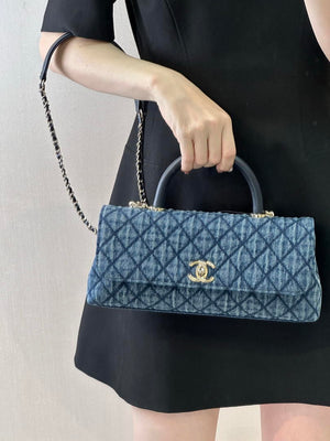 Chanel AS6091 Maxi Flap Bag with Top Handle Denim Blue & Gold-Tone Metal - Default Title - View 14