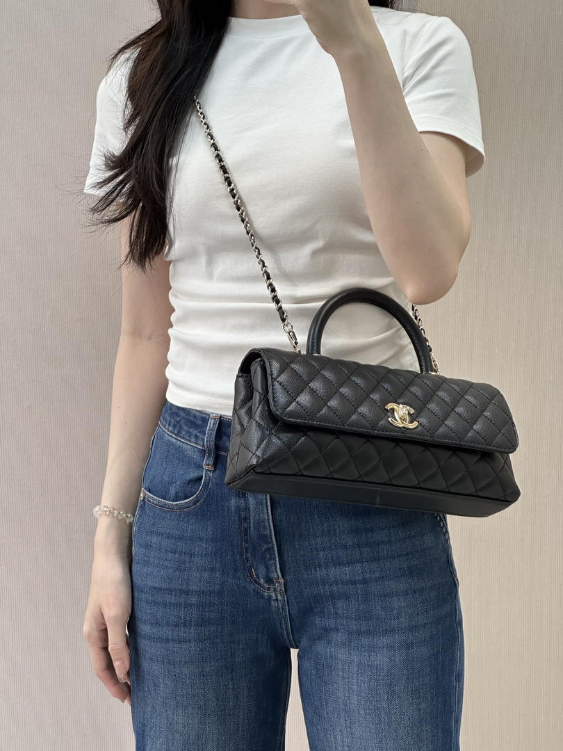 Chanel AS6091 Maxi Flap Bag with Top Handle Goatskin & Gold-Tone Metal Black