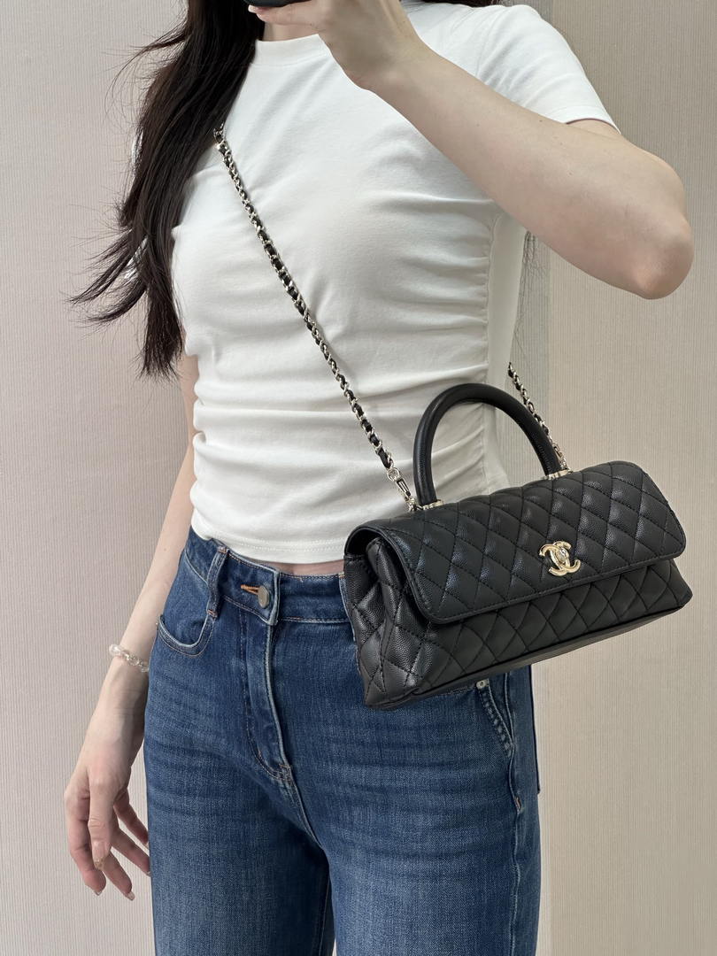 Chanel AS6091 Maxi Flap Bag with Top Handle Goatskin & Gold-Tone Metal Black