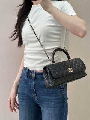 Chanel AS6091 Maxi Flap Bag with Top Handle Goatskin & Gold-Tone Metal Black - Default Title - View 11