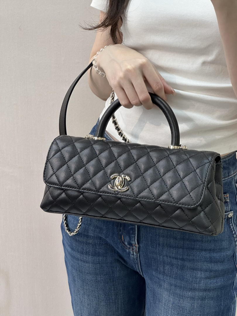 Chanel AS6091 Maxi Flap Bag with Top Handle Goatskin & Gold-Tone Metal Black