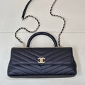 Chanel AS6091 Maxi Flap Bag with Top Handle Goatskin & Gold-Tone Metal Black V-shaped - Default Title - View 1