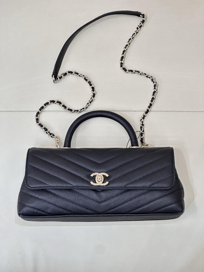 Chanel AS6091 Maxi Flap Bag with Top Handle Goatskin & Gold-Tone Metal Black V-shaped - Default Title - View 1