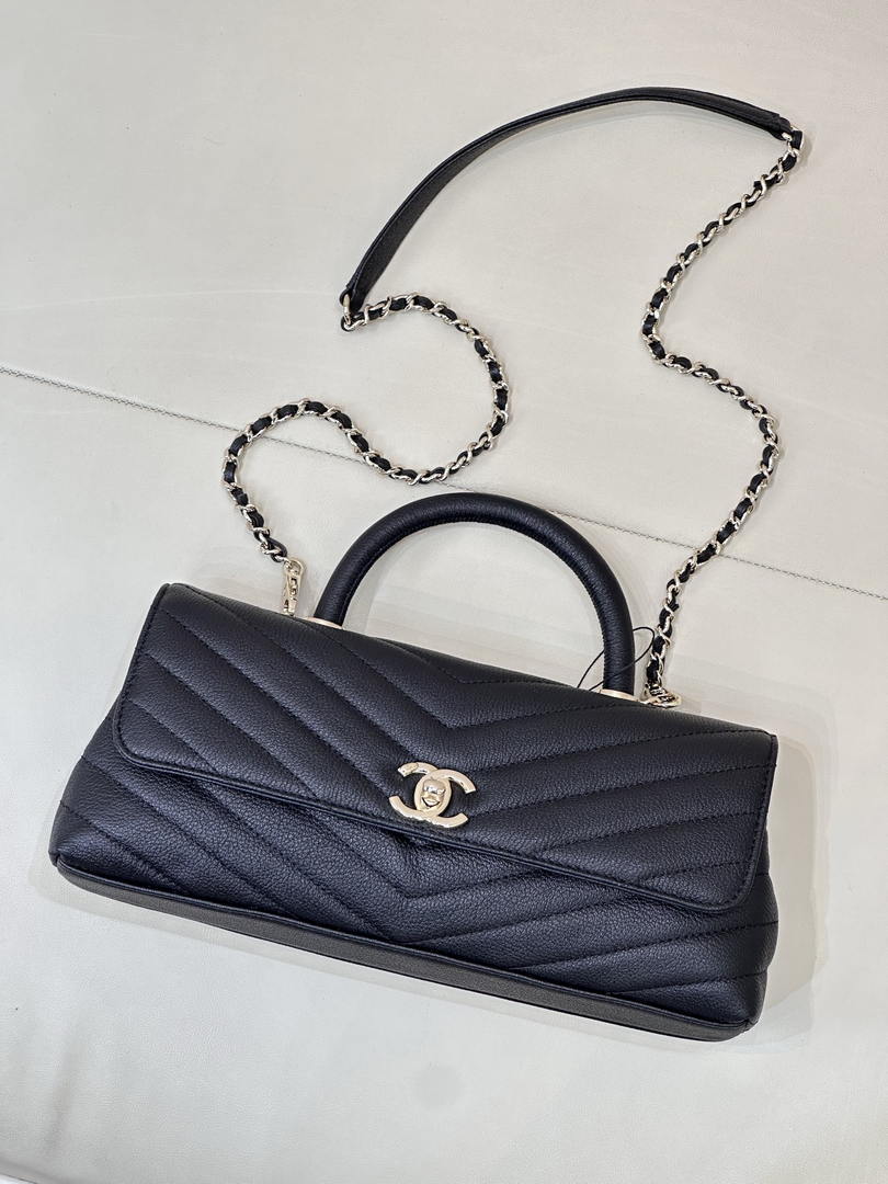 Chanel AS6091 Maxi Flap Bag with Top Handle Goatskin & Gold-Tone Metal Black V-shaped - Default Title - View 2