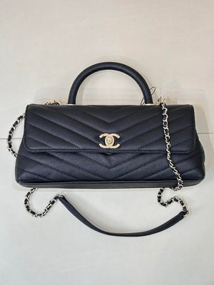Chanel AS6091 Maxi Flap Bag with Top Handle Goatskin & Gold-Tone Metal Black V-shaped - Default Title - View 3