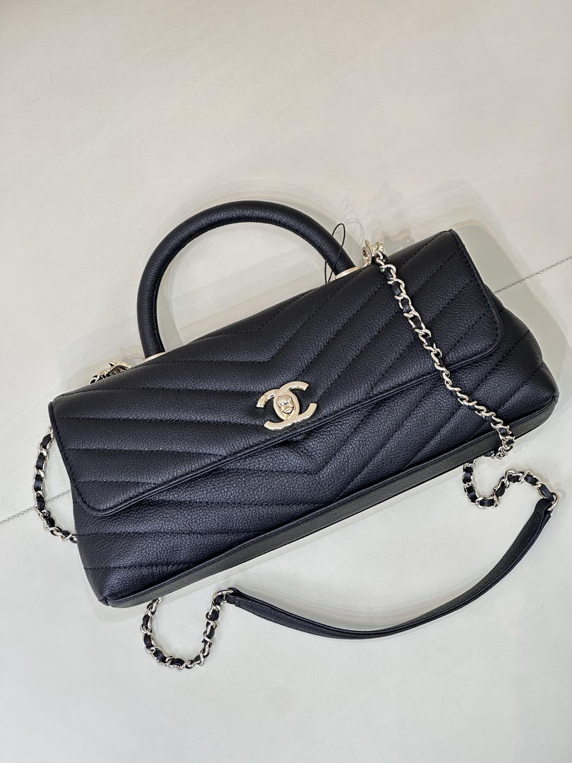 Chanel AS6091 Maxi Flap Bag with Top Handle Goatskin & Gold-Tone Metal Black V-shaped - Default Title - View 4