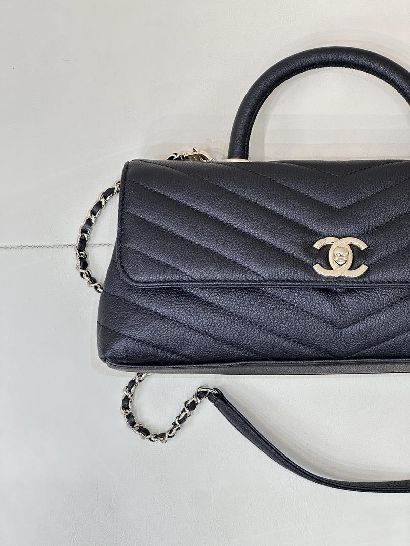 Chanel AS6091 Maxi Flap Bag with Top Handle Goatskin & Gold-Tone Metal Black V-shaped