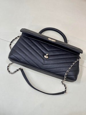 Chanel AS6091 Maxi Flap Bag with Top Handle Goatskin & Gold-Tone Metal Black V-shaped - Default Title - View 6