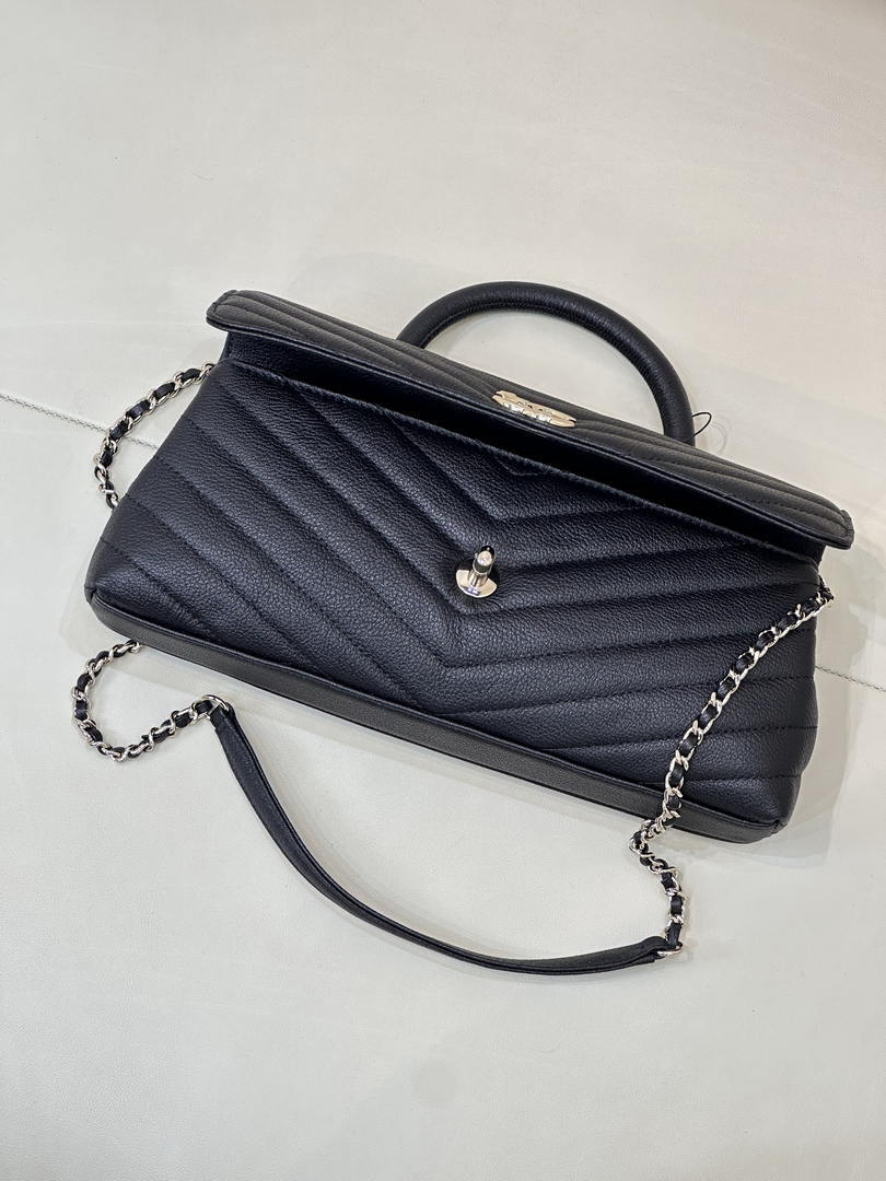 Chanel AS6091 Maxi Flap Bag with Top Handle Goatskin & Gold-Tone Metal Black V-shaped - Default Title - View 6