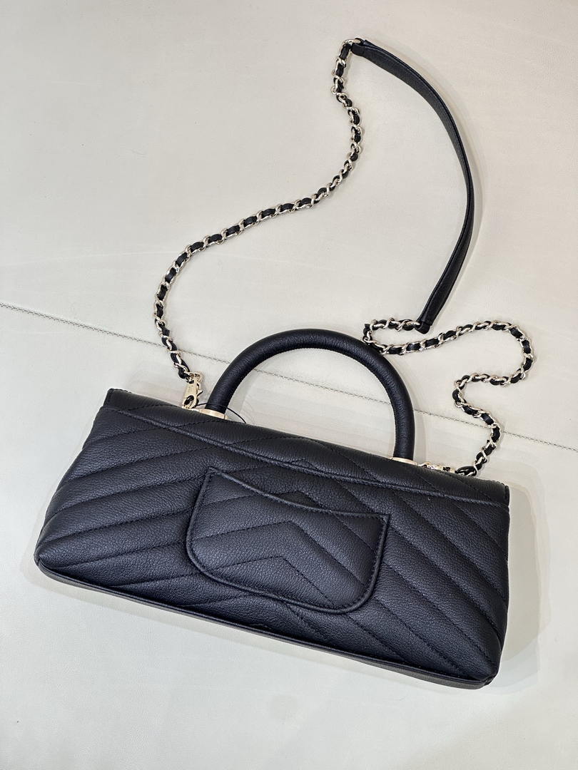 Chanel AS6091 Maxi Flap Bag with Top Handle Goatskin & Gold-Tone Metal Black V-shaped