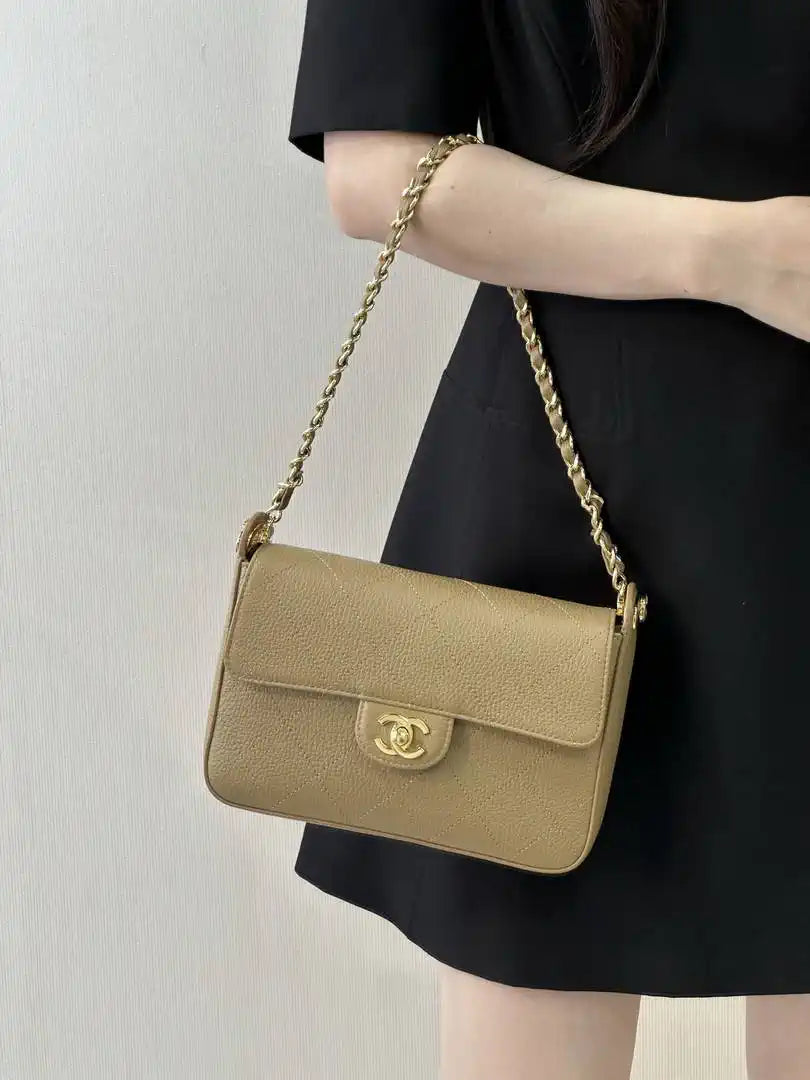 Chanel AS6625 Small Flap Bag Grained Shiny Calfskin Light Brown