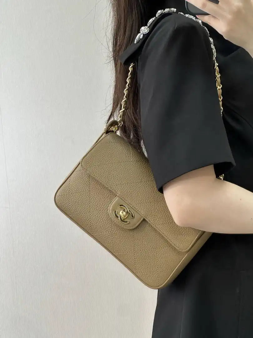 Chanel AS6625 Small Flap Bag Grained Shiny Calfskin Light Brown