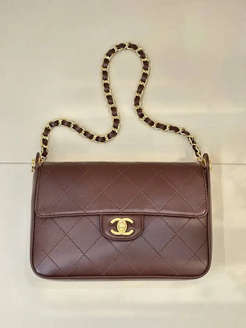 Chanel AS6625 Small Flap Bag Shiny Calfskin Brown