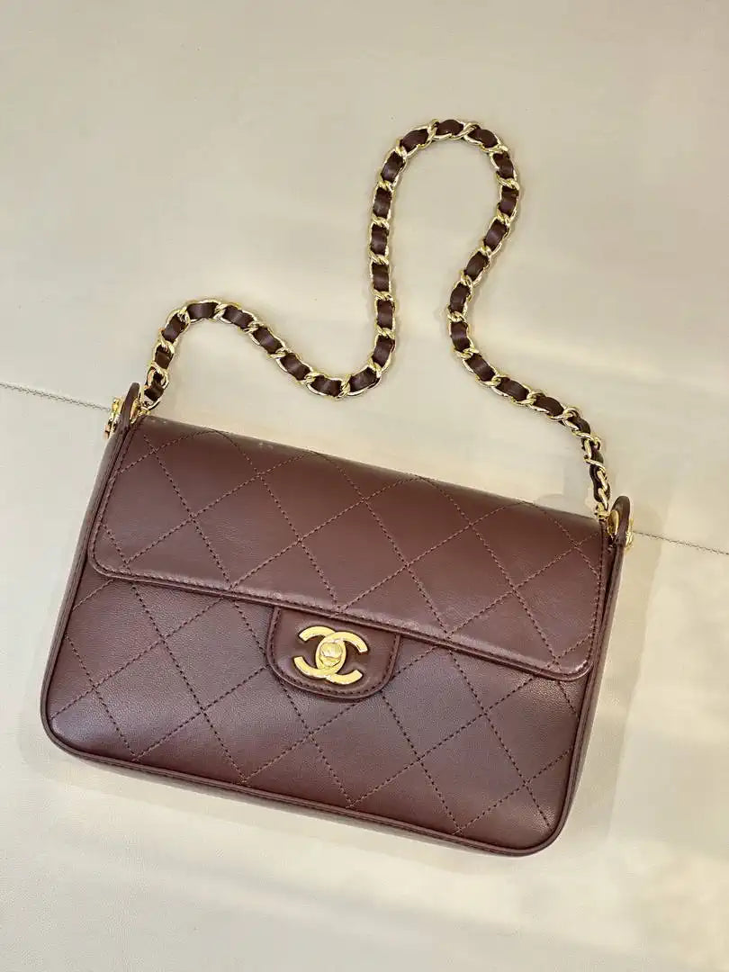 Chanel AS6625 Small Flap Bag Shiny Calfskin Brown