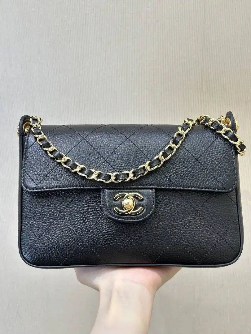 Chanel AS6625 Small Flap Bag Grained Shiny Calfskin Black