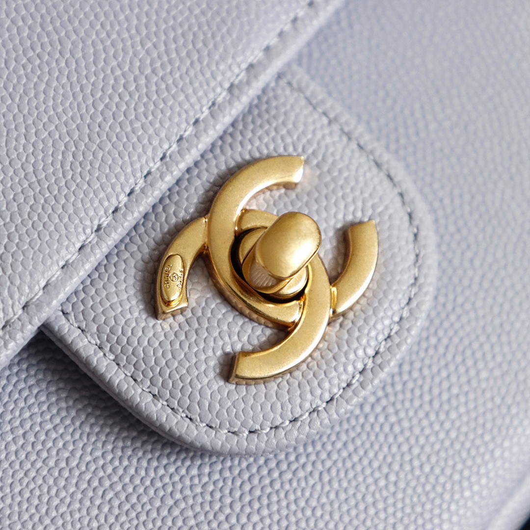 Chanel AS6130 Small Flap Bag Grained Shiny Calfskin & Gold-Tone Metal Light Purple - Default Title - View 7