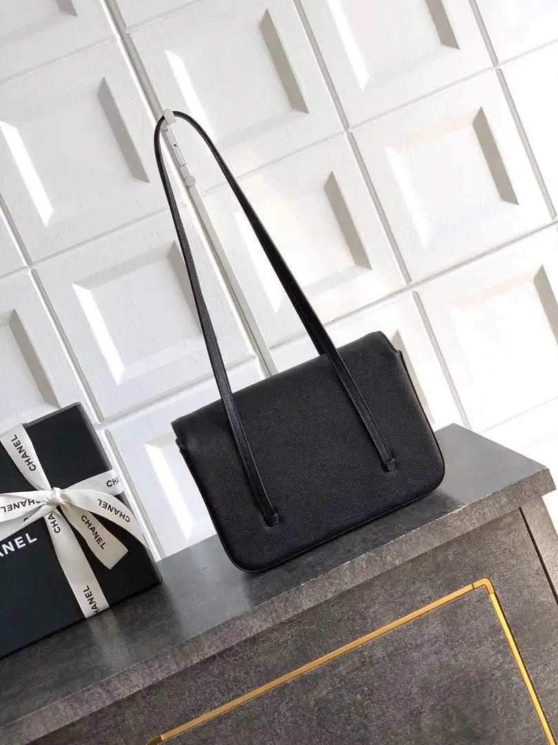 Chanel AS6130 Small Flap Bag Grained Shiny Calfskin & Gold-Tone Metal Black