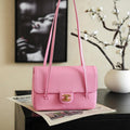 Chanel AS6130 Small Flap Bag Grained Shiny Calfskin & Gold-Tone Metal Hot Pink - Default Title - View 1