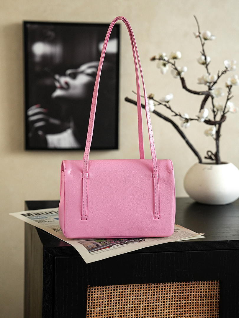 Chanel AS6130 Small Flap Bag Grained Shiny Calfskin & Gold-Tone Metal Hot Pink - Default Title - View 4