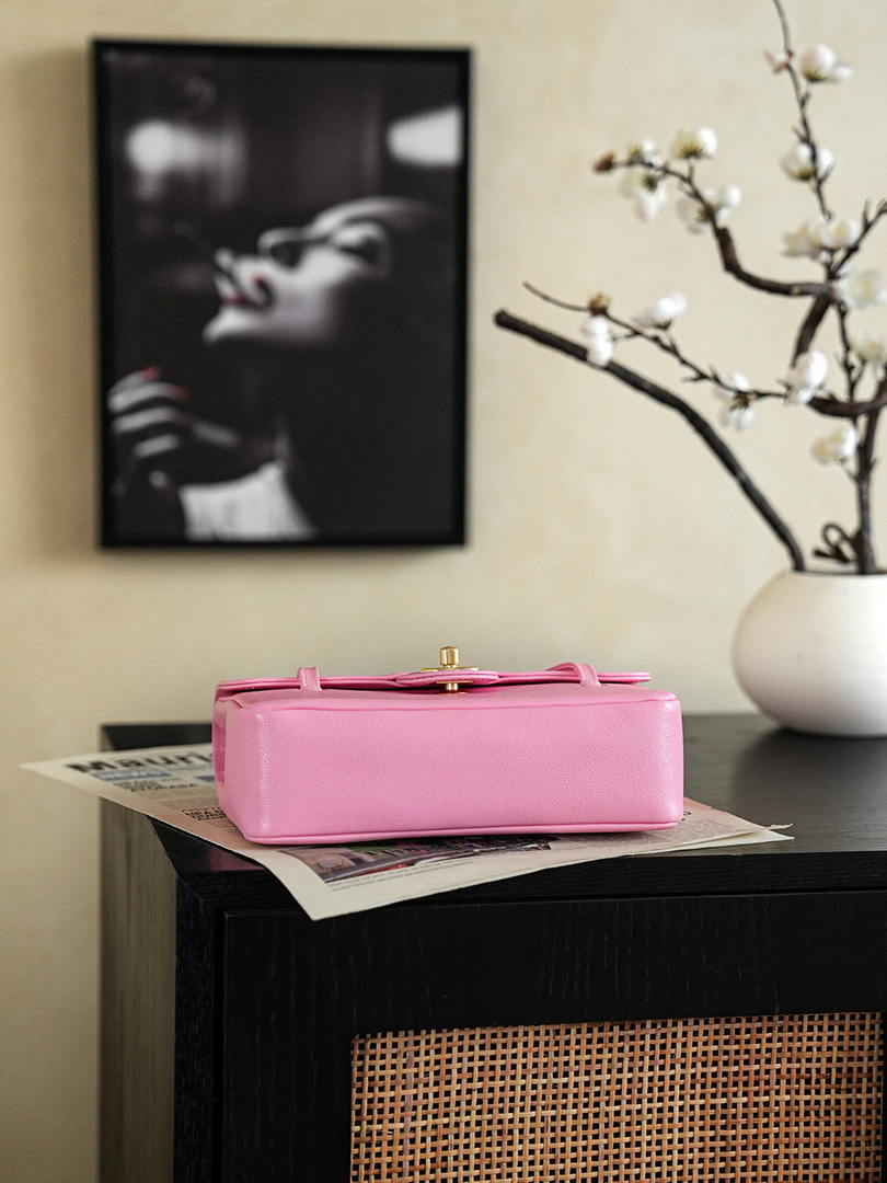 Chanel AS6130 Small Flap Bag Grained Shiny Calfskin & Gold-Tone Metal Hot Pink