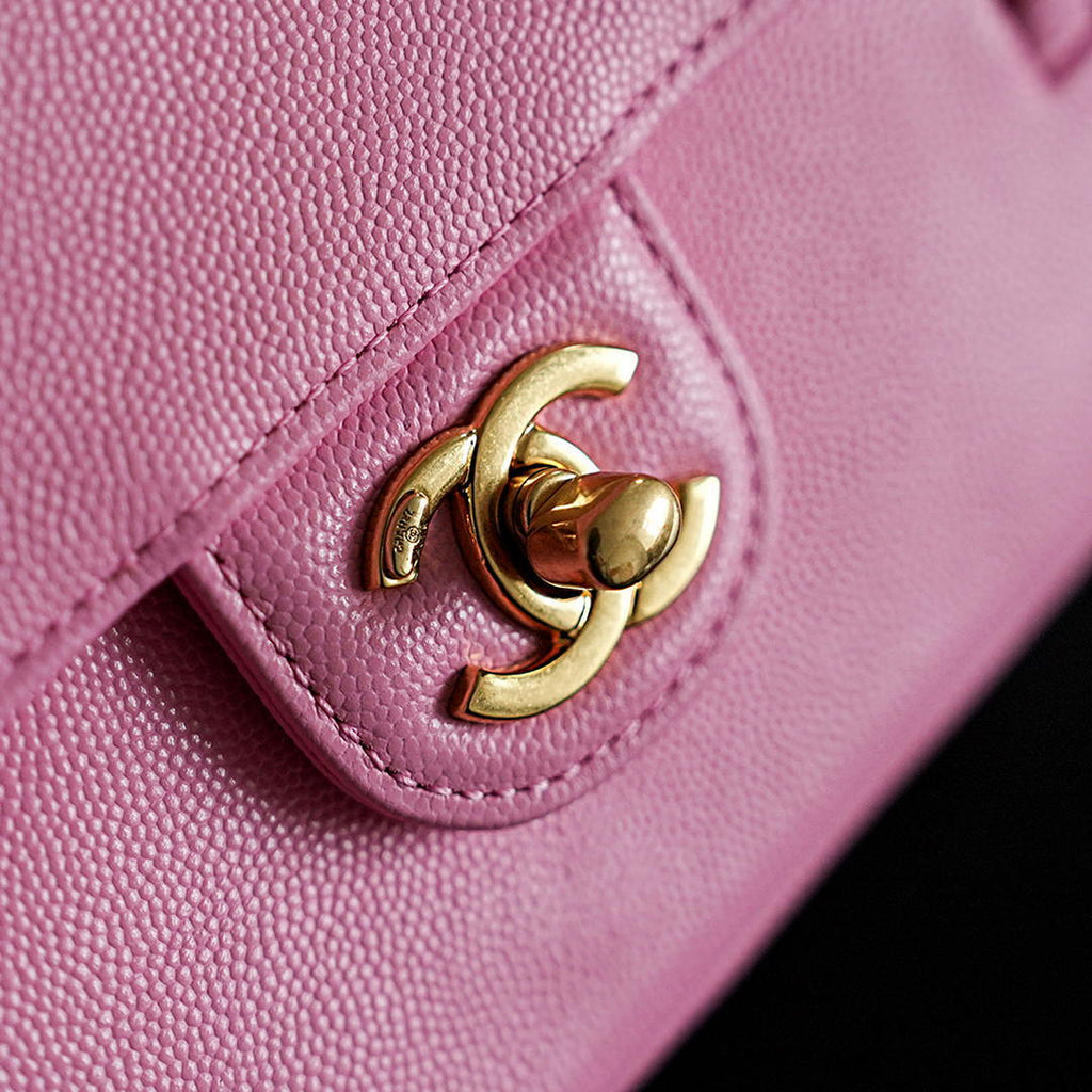 Chanel AS6130 Small Flap Bag Grained Shiny Calfskin & Gold-Tone Metal Hot Pink