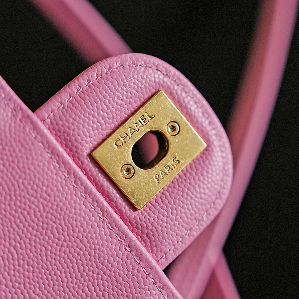 Chanel AS6130 Small Flap Bag Grained Shiny Calfskin & Gold-Tone Metal Hot Pink