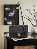 Chanel AS6130 Small Flap Bag Grained Shiny Calfskin & Gold-Tone Metal Dark Brown