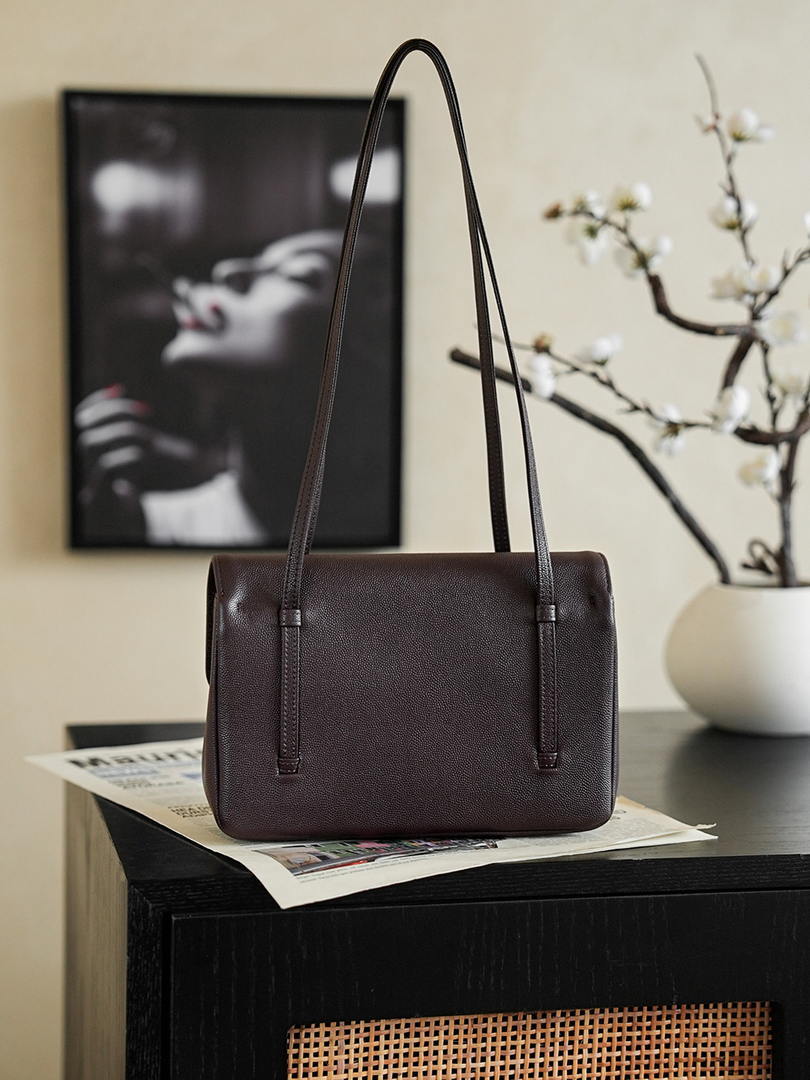 Chanel AS6130 Small Flap Bag Grained Shiny Calfskin & Gold-Tone Metal Dark Brown - Default Title - View 4
