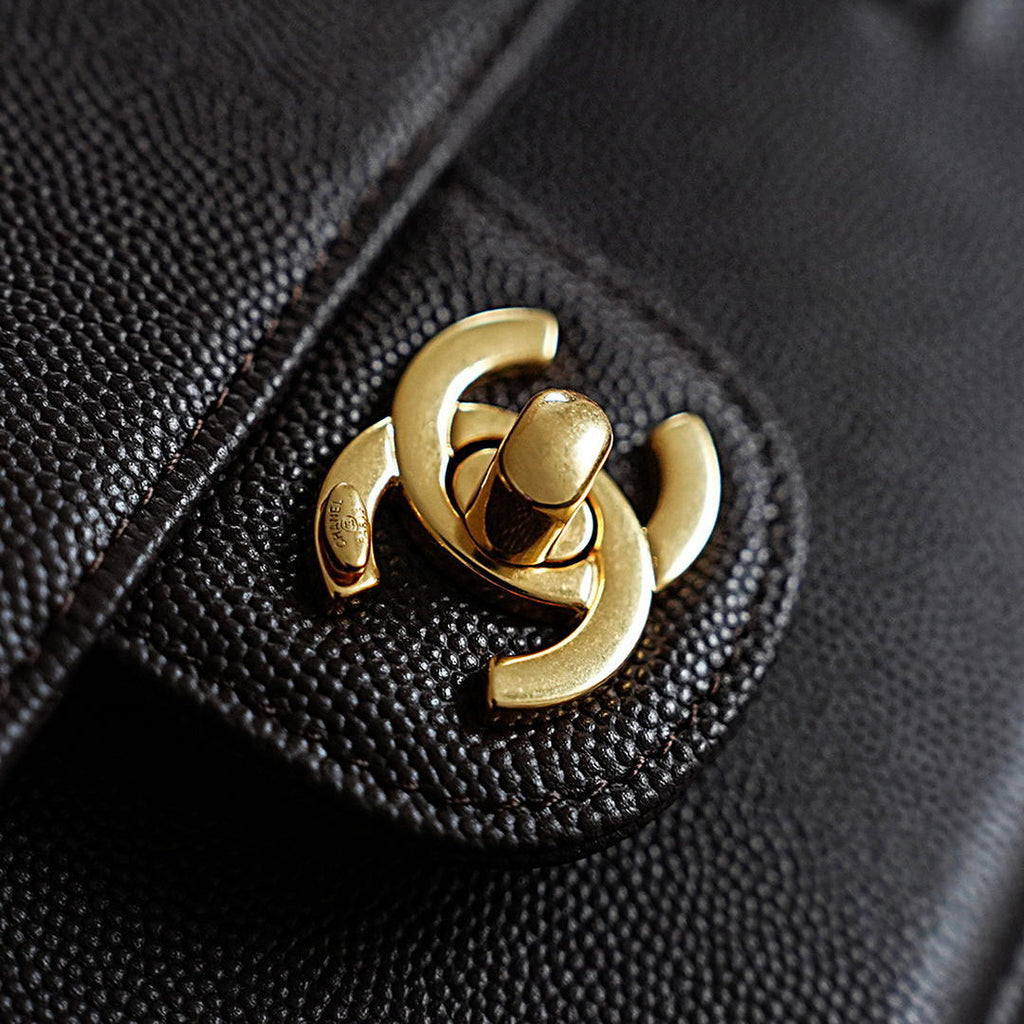 Chanel AS6130 Small Flap Bag Grained Shiny Calfskin & Gold-Tone Metal Dark Brown